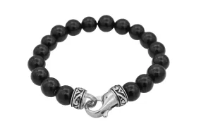 Mens Genuine 10mm Onyx Stainless Steel Beaded Bracelet Mens Genuine 10mm Onyx Stainless Steel Beaded Bracelet