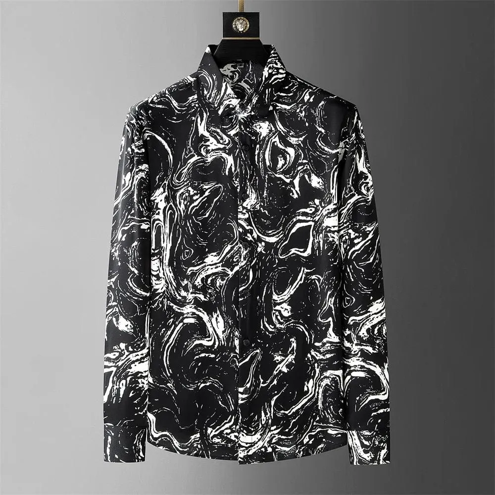 Men's Long Sleeve Draped Loose Shirt: Business Casual Elegance for Party