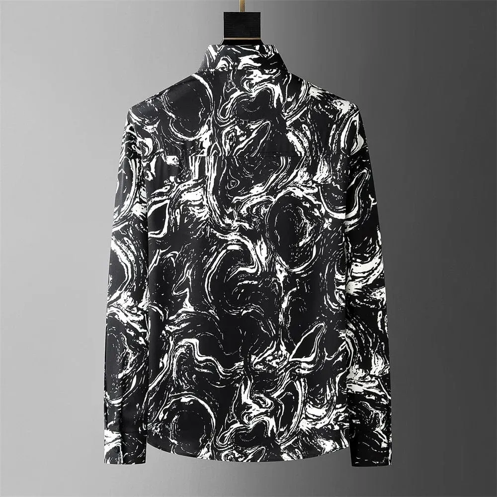 Men's Long Sleeve Draped Loose Shirt: Business Casual Elegance for Party