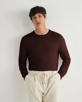 Men's Oxford Round Neck Cashmere Jumper Claret Red Men's Oxford Round Neck Cashmere Jumper Claret Red