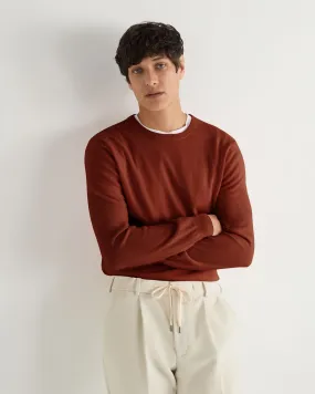 Men's Oxford Round Neck Cashmere Sweater Spice Orange Men's Oxford Round Neck Cashmere Sweater Spice Orange
