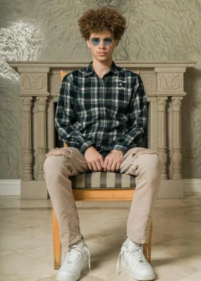 Men's Plaid Side Panel Flannel Shirt In Navy Men's Plaid Side Panel Flannel Shirt In Navy