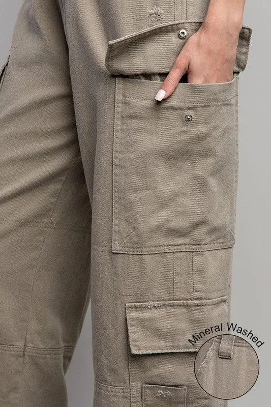 MIKEY MINERAL WASHED CARGO PANTS FINAL SALE