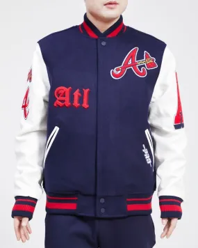 MLB ATLANTA BRAVES OLD ENGLISH WOOL MEN'S VARSITY JACKET (MIDNIGHT NAVY/WHITE) MLB ATLANTA BRAVES OLD ENGLISH WOOL MEN'S VARSITY JACKET (MIDNIGHT NAVY/WHITE)