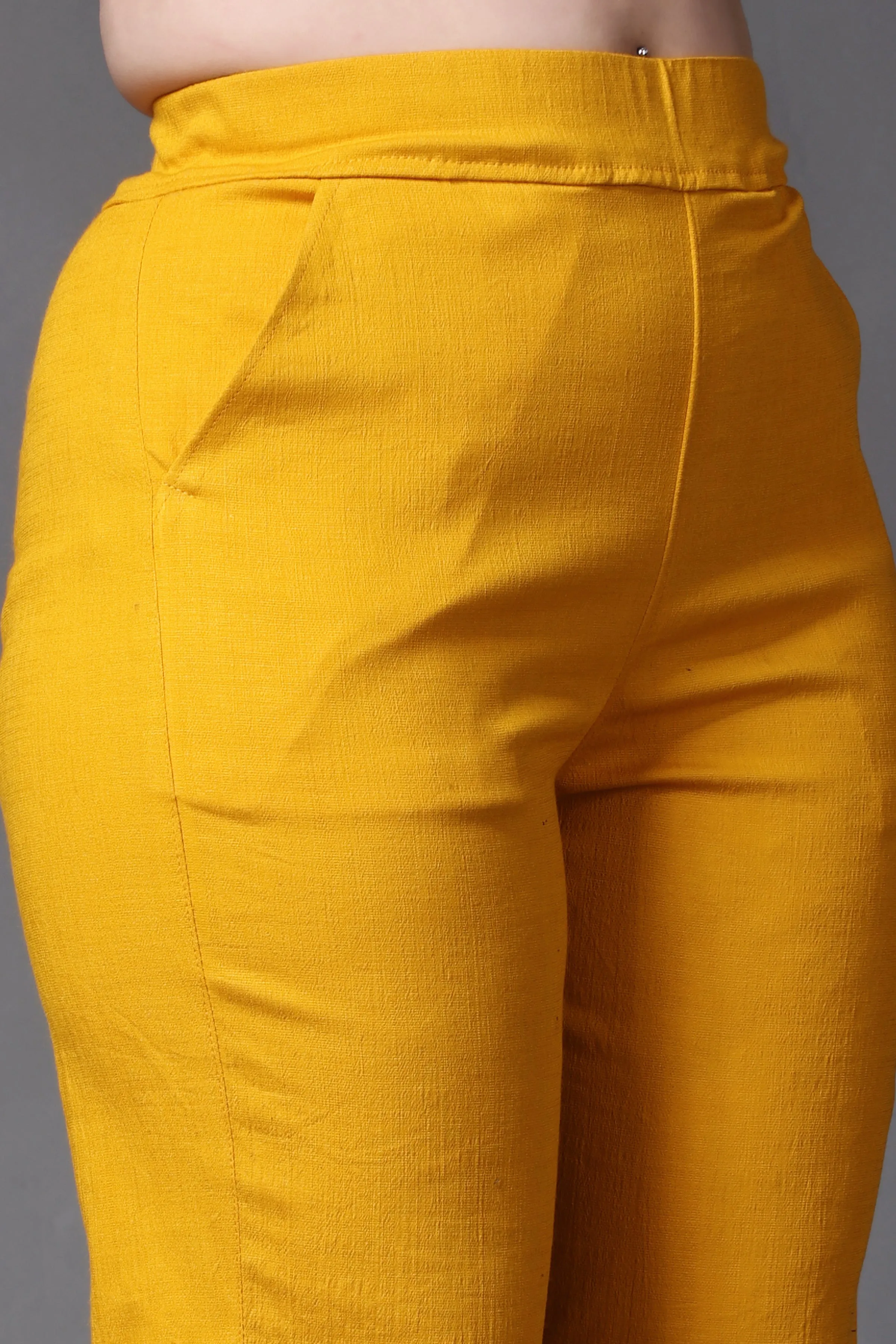 Mustard Lycra Slub Pants