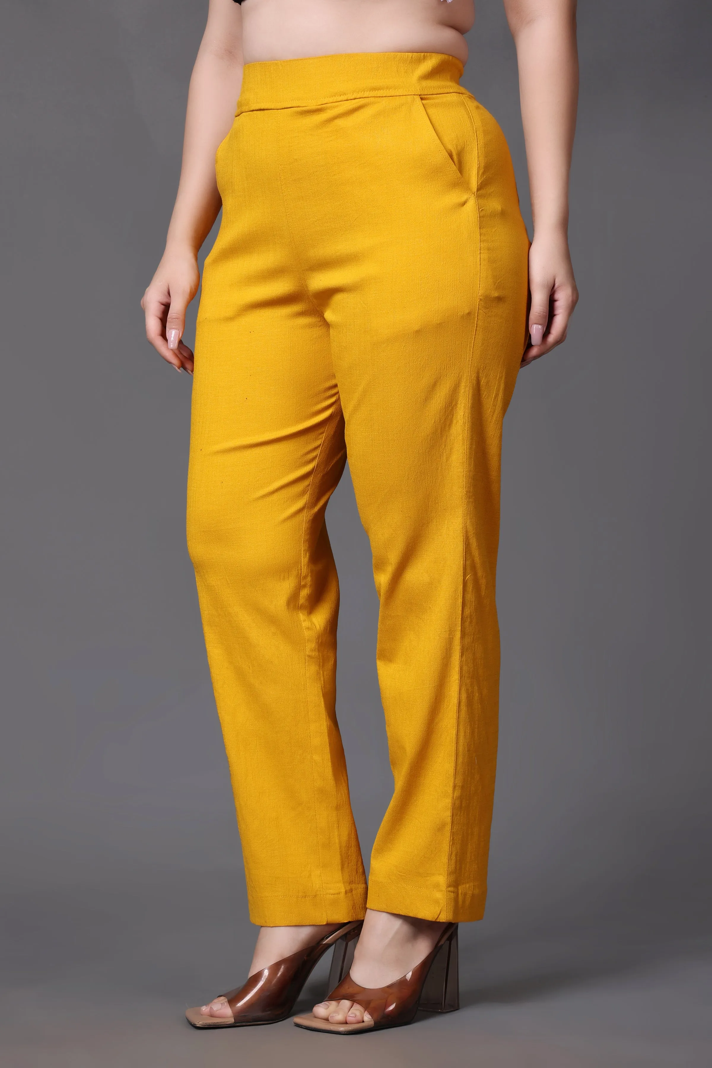 Mustard Lycra Slub Pants