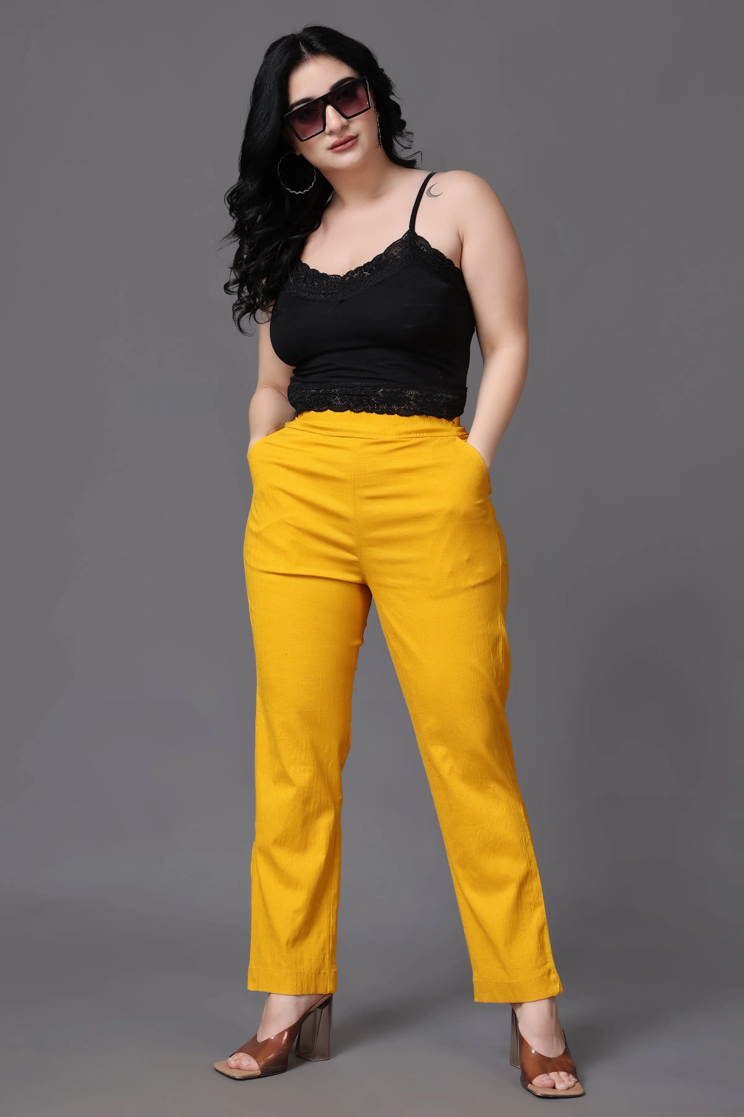 Mustard Lycra Slub Pants