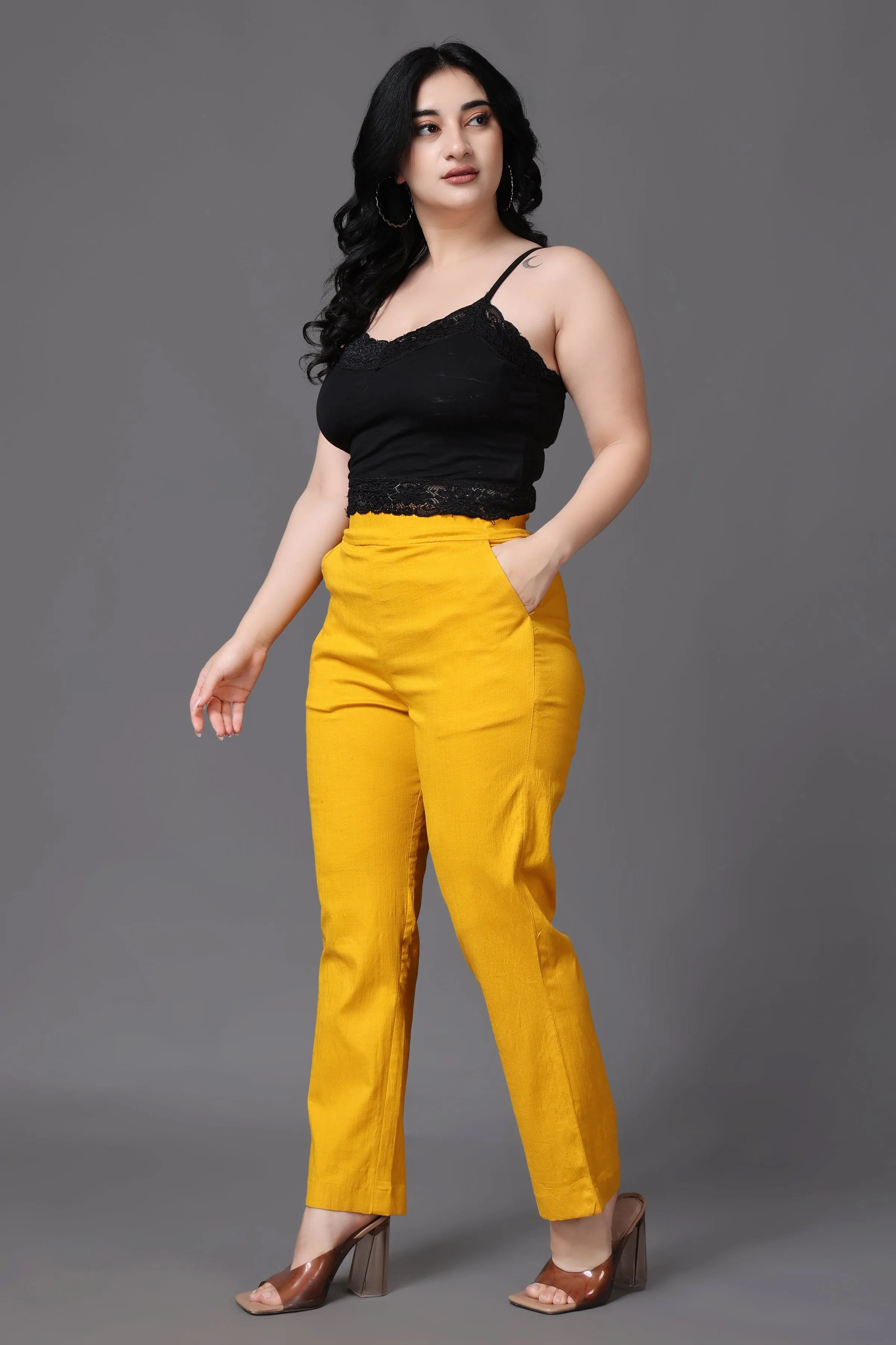 Mustard Lycra Slub Pants