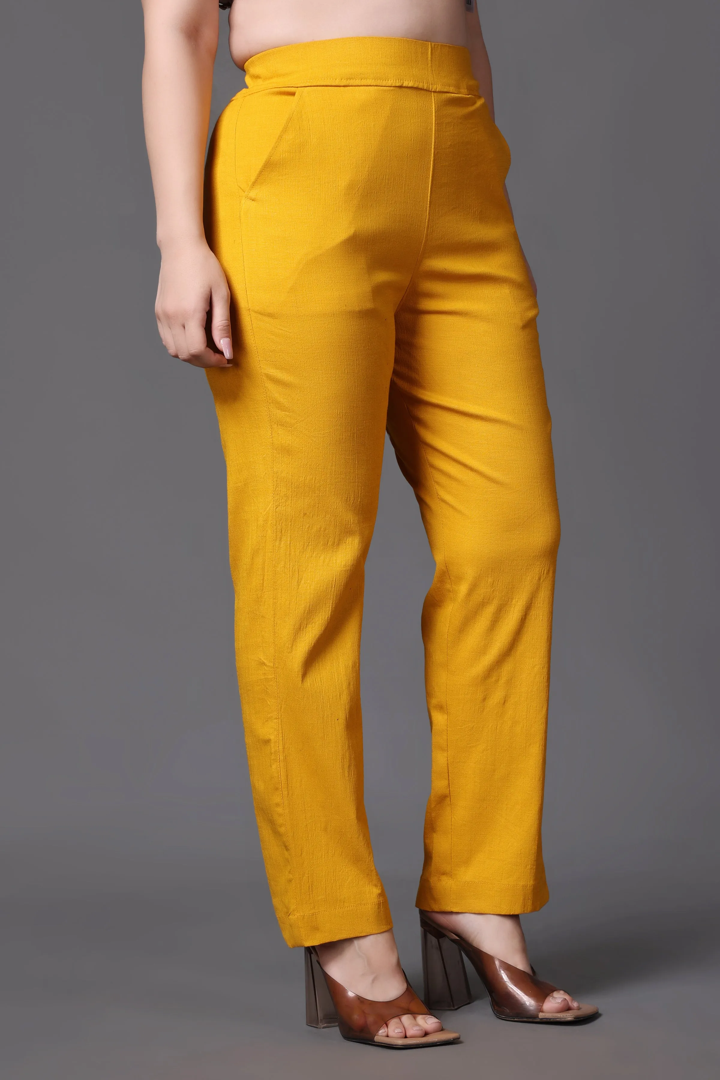 Mustard Lycra Slub Pants