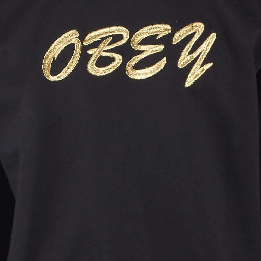 Obey Men's Black Gold Text Crew Neck L/S Sweater (S06A)