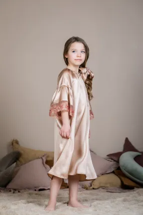 OFELIA - GIRLS SILK NIGHTDRESS CARAMEL