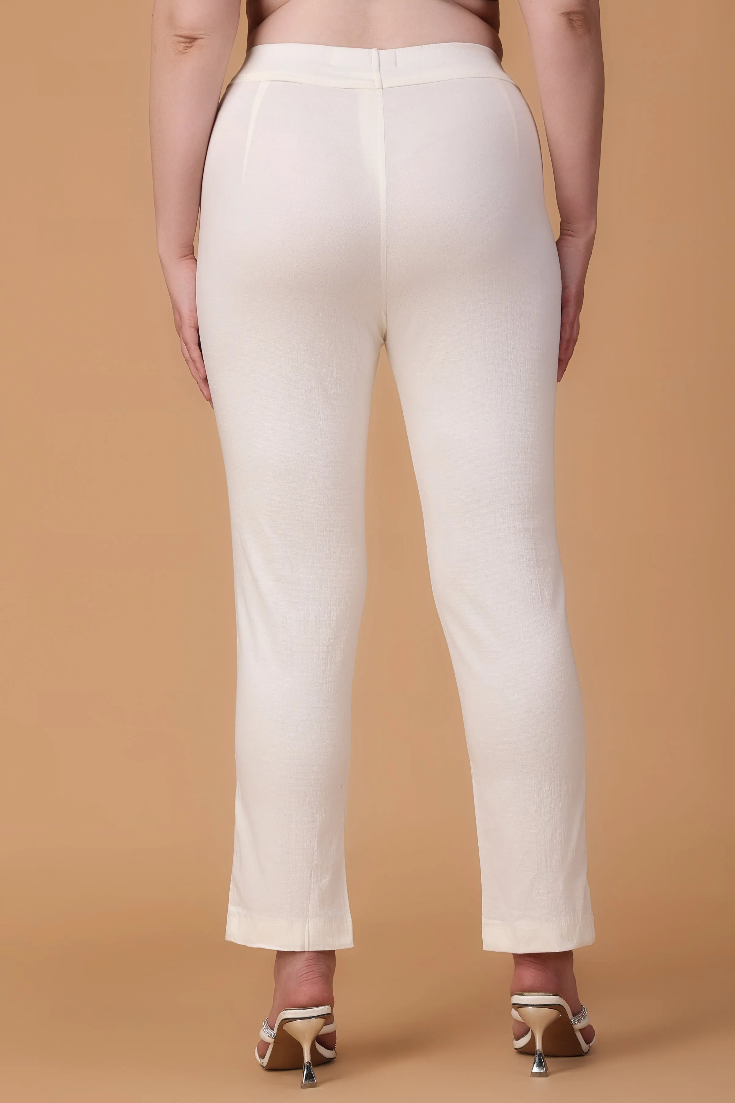 Off White Lycra Slub Pants