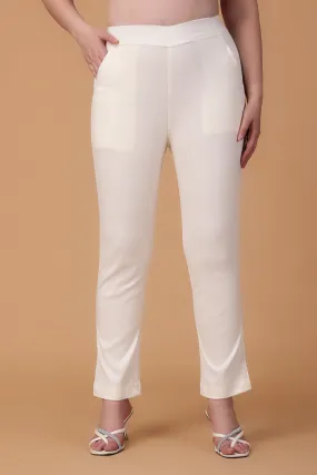 Off White Lycra Slub Pants Off White Lycra Slub Pants