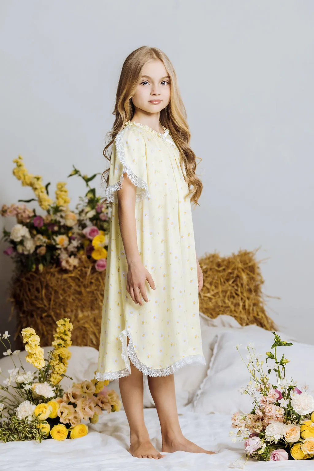 OLIVIA - GIRLS VISCOSE NIGHTDRESS YELLOW DAISY PRINT