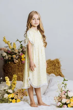 OLIVIA - GIRLS VISCOSE NIGHTDRESS YELLOW DAISY PRINT OLIVIA - GIRLS VISCOSE NIGHTDRESS YELLOW DAISY PRINT