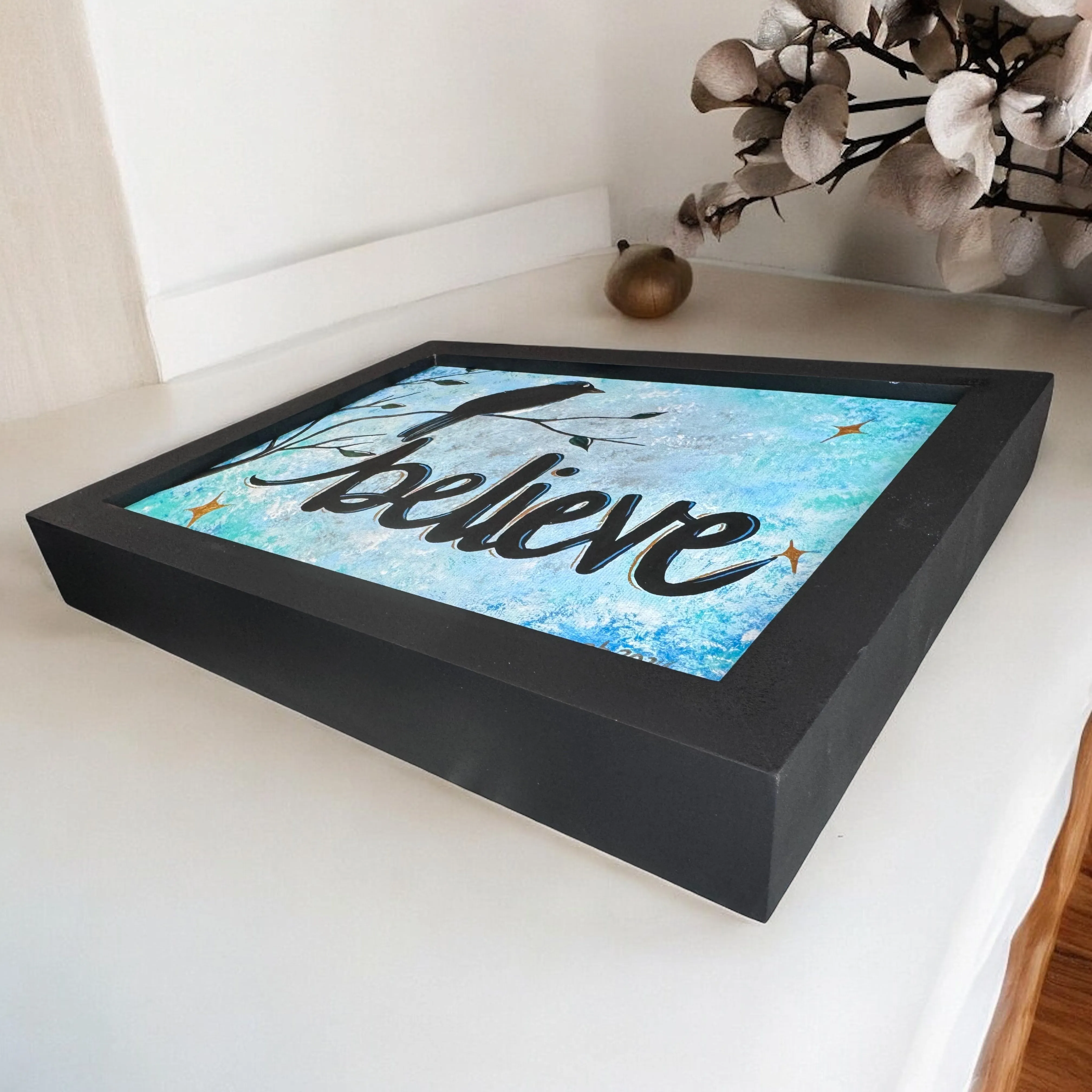 Original Framed 8x10 Acrylic Painting | "Believe" – Inspirational One-of-a-Kind Artwork