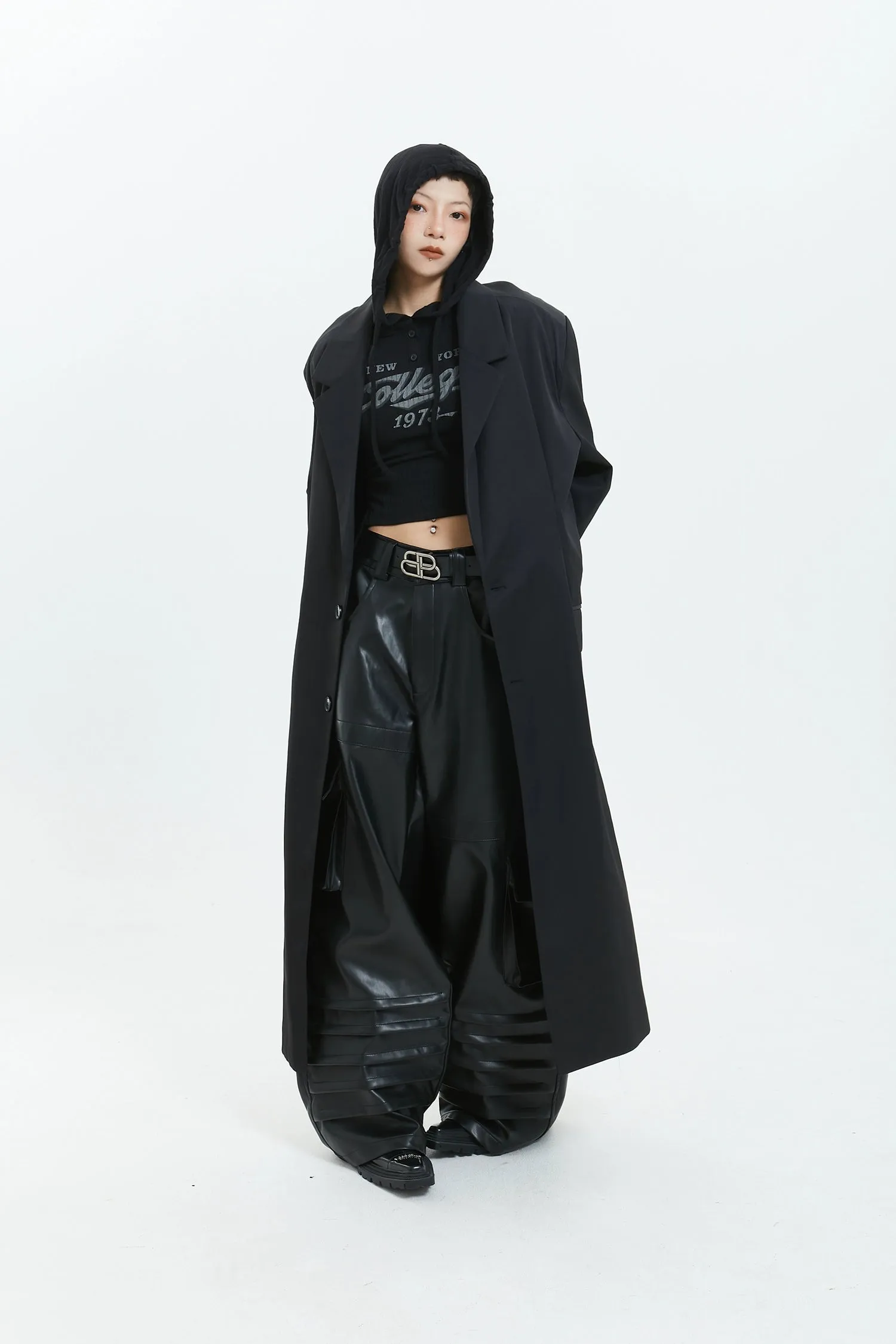 Oversized Longline Suit Coat with Side Pocket Detail