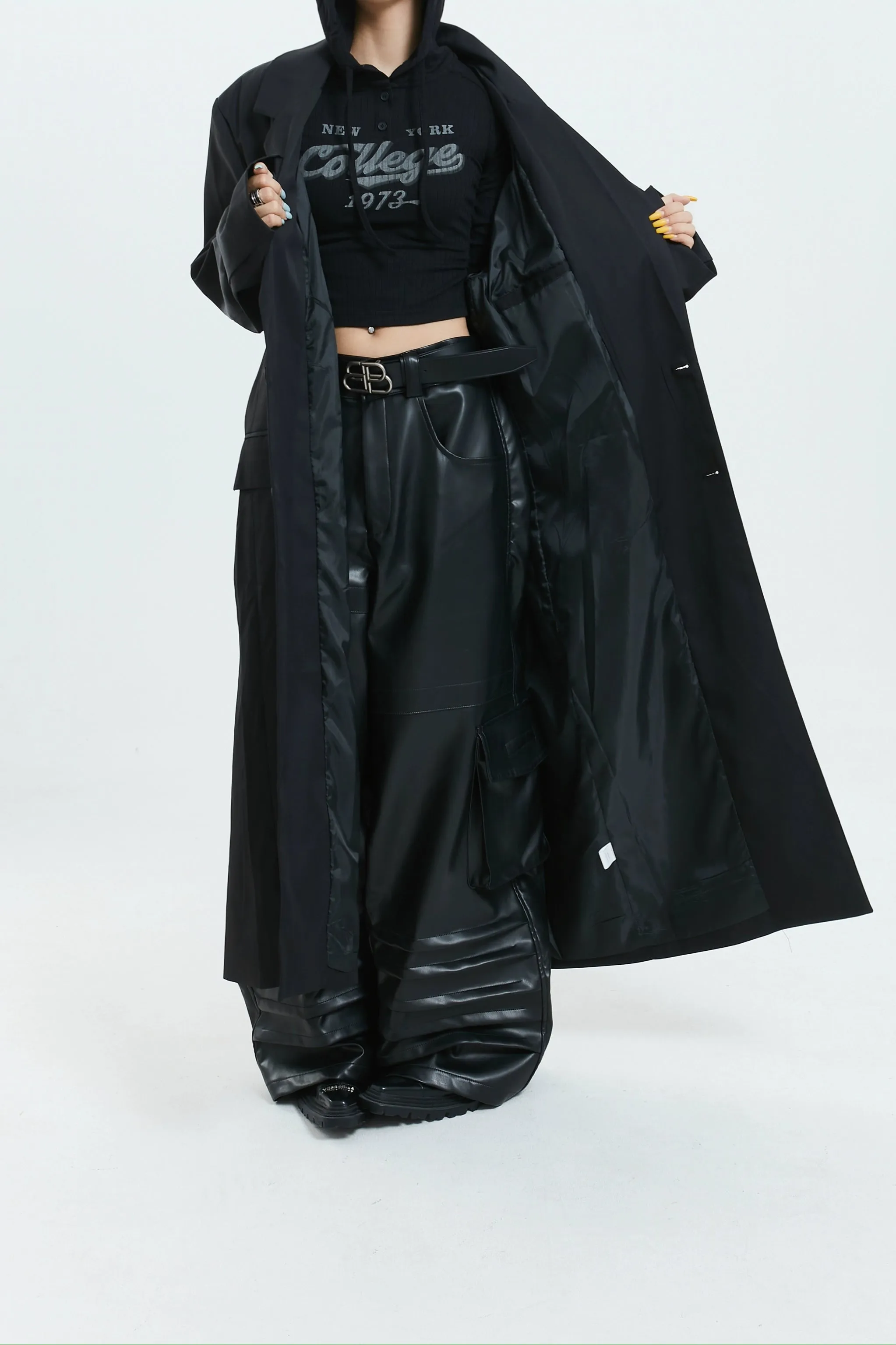 Oversized Longline Suit Coat with Side Pocket Detail