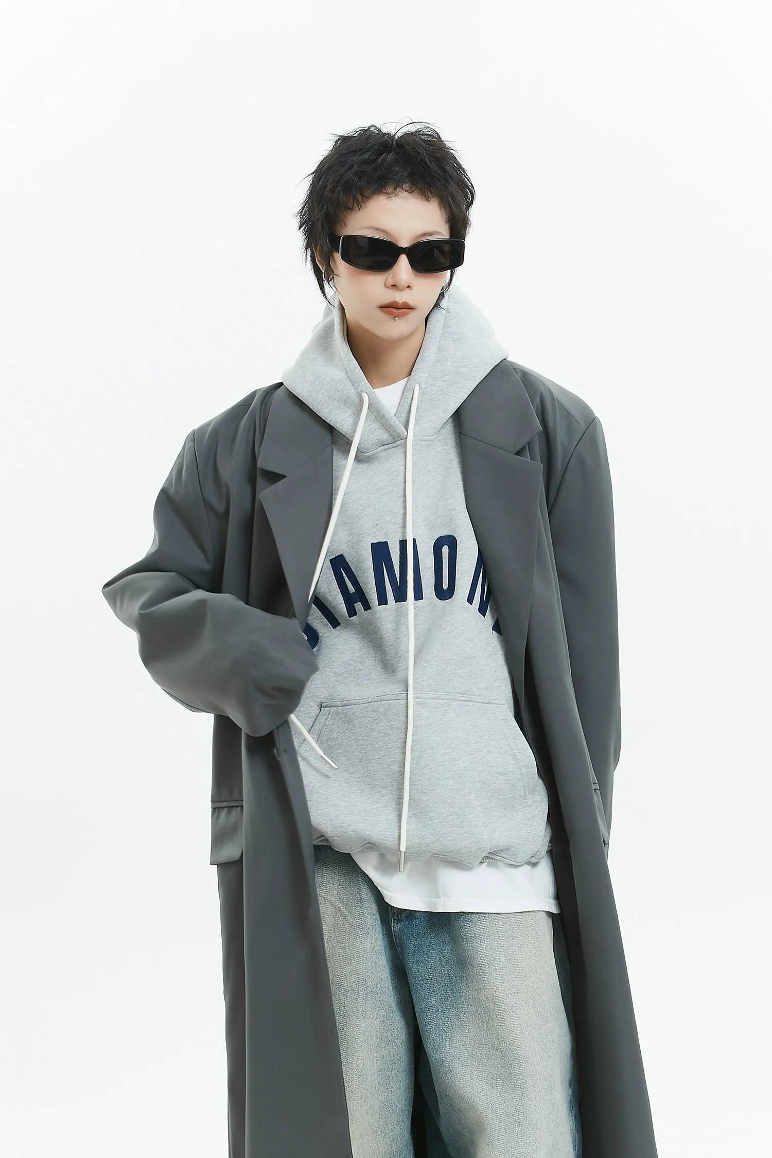 Oversized Longline Suit Coat with Side Pocket Detail