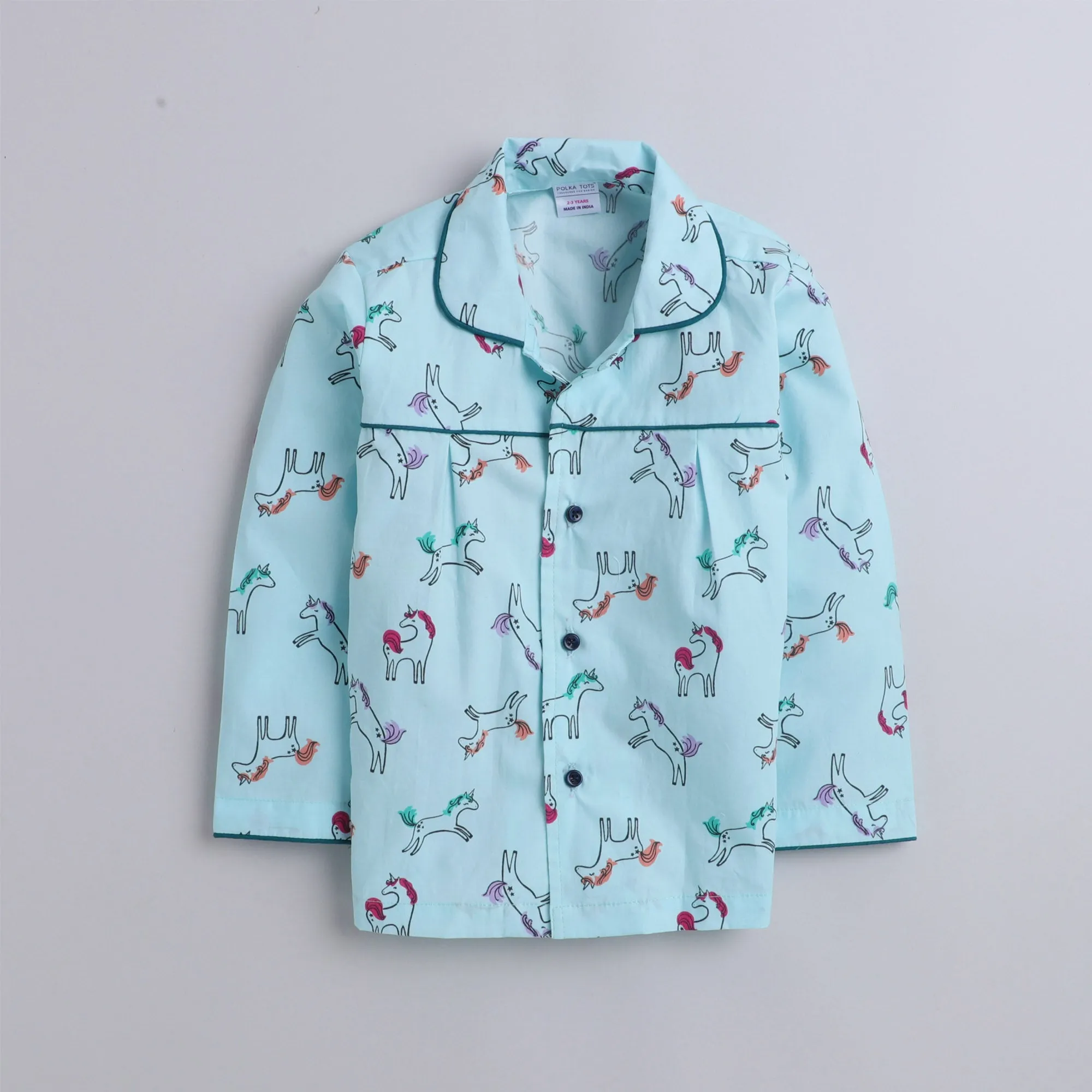 Polka tots Full Sleeve Night Suit Pair Green (Unicorn)