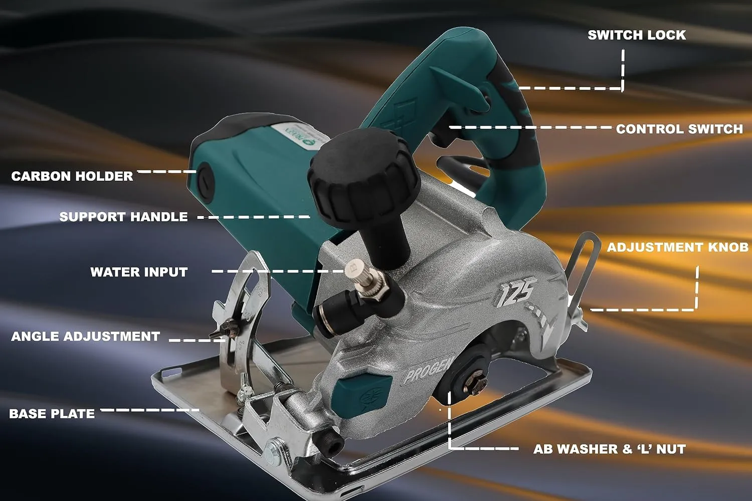 PROGEN 9125-HG Heavy Duty 5-inch Marble/Tile/Wood Cutter - 1750W, 13500 RPM