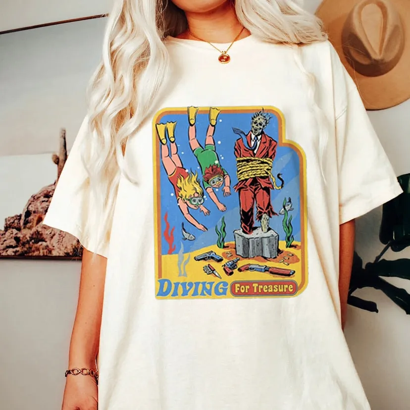 Satan Demon T-shirt Horror Devil Retro T-shirt 2023 Women's Classic Horror Cartoon Top Large Harajuku Casual White T-shirt.