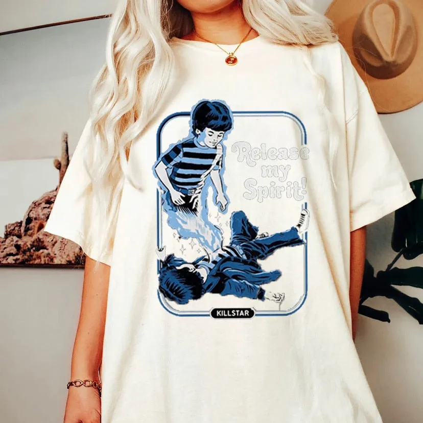 Satan Demon T-shirt Horror Devil Retro T-shirt 2023 Women's Classic Horror Cartoon Top Large Harajuku Casual White T-shirt.