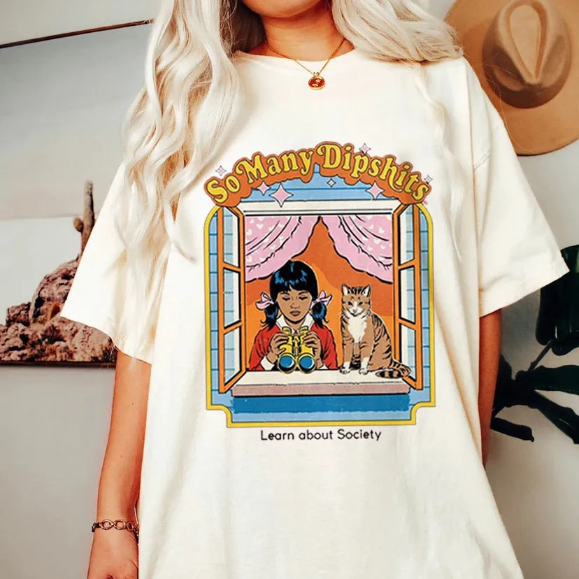 Satan Demon T-shirt Horror Devil Retro T-shirt 2023 Women's Classic Horror Cartoon Top Large Harajuku Casual White T-shirt.
