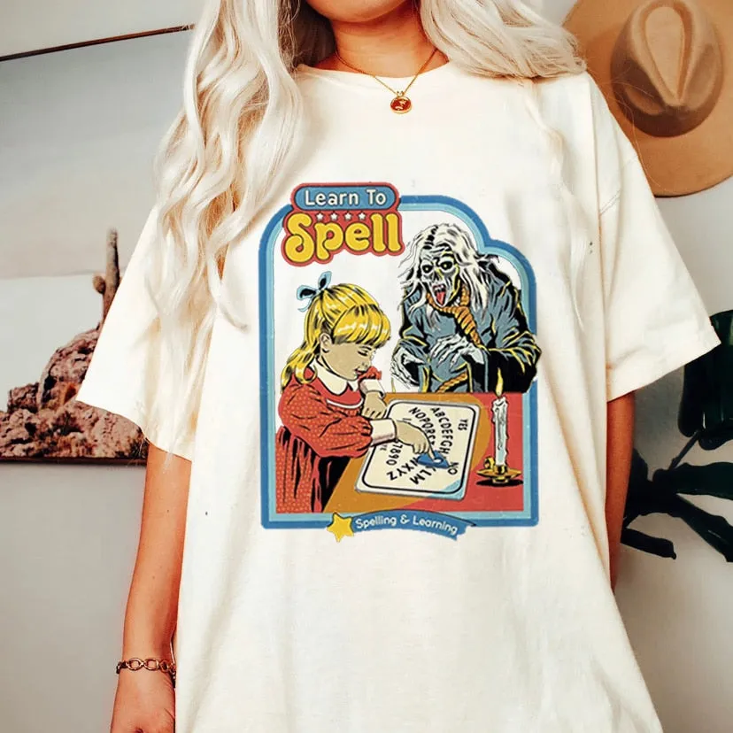 Satan Demon T-shirt Horror Devil Retro T-shirt 2023 Women's Classic Horror Cartoon Top Large Harajuku Casual White T-shirt.