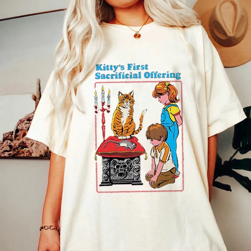 Satan Demon T-shirt Horror Devil Retro T-shirt 2023 Women's Classic Horror Cartoon Top Large Harajuku Casual White T-shirt.