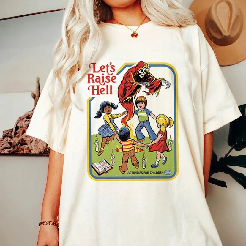 Satan Demon T-shirt Horror Devil Retro T-shirt 2023 Women's Classic Horror Cartoon Top Large Harajuku Casual White T-shirt.
