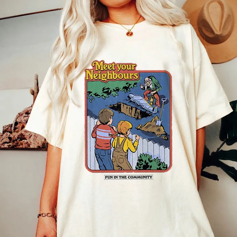 Satan Demon T-shirt Horror Devil Retro T-shirt 2023 Women's Classic Horror Cartoon Top Large Harajuku Casual White T-shirt.