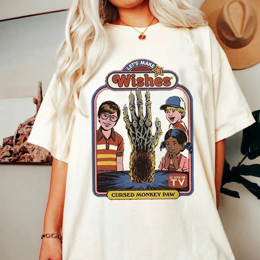 Satan Demon T-shirt Horror Devil Retro T-shirt 2023 Women's Classic Horror Cartoon Top Large Harajuku Casual White T-shirt.