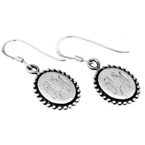 Sterling Silver Dangle Oval Beaded Monogram Earrings Sterling Silver Dangle Oval Beaded Monogram Earrings