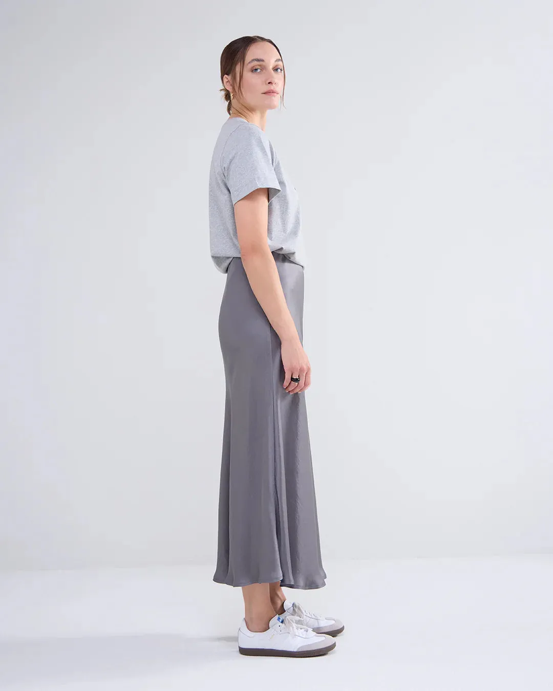 Summum Grey Bias Cut Silky Midi Skirt