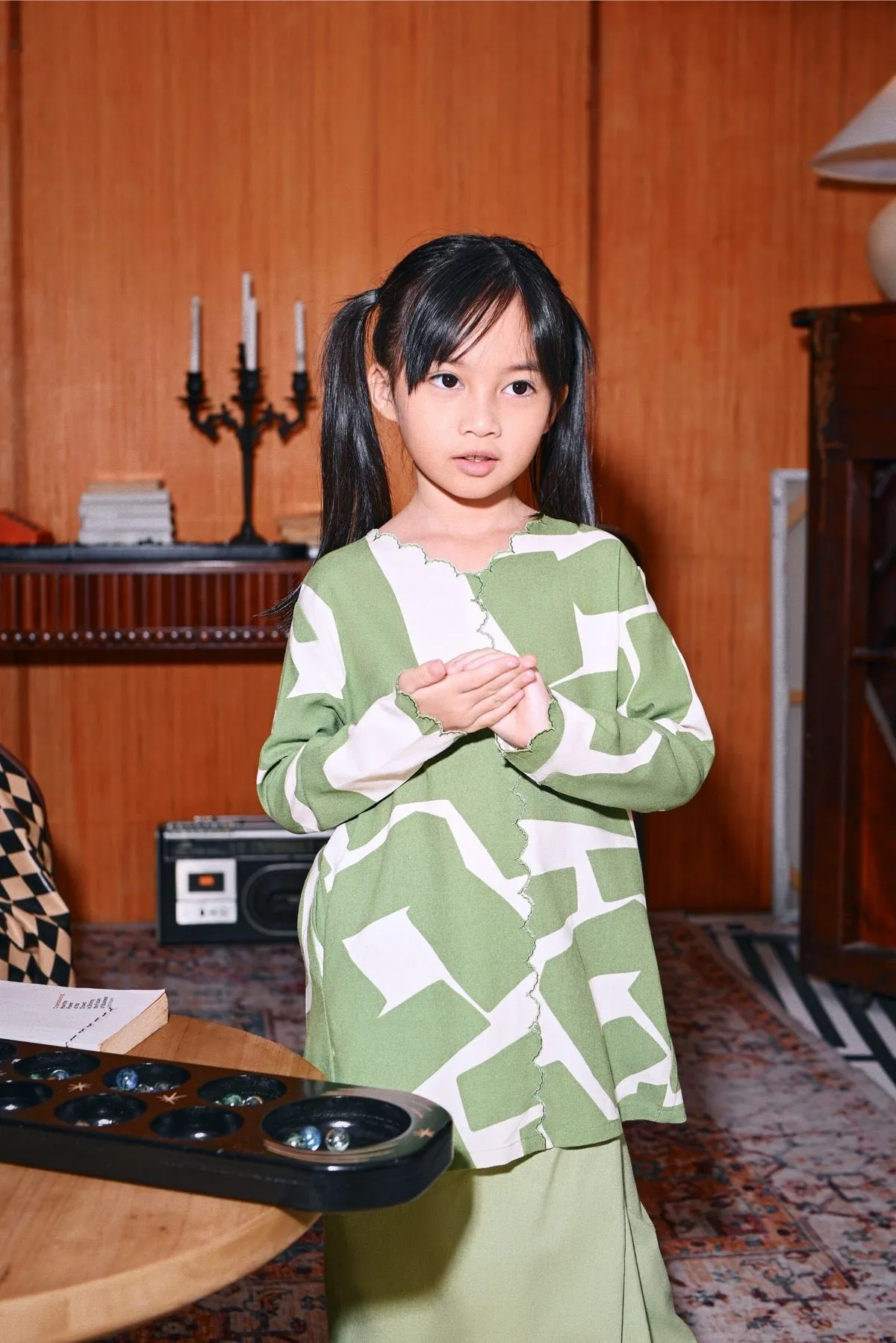 The Congkak Folded Skirt - Lawn Green