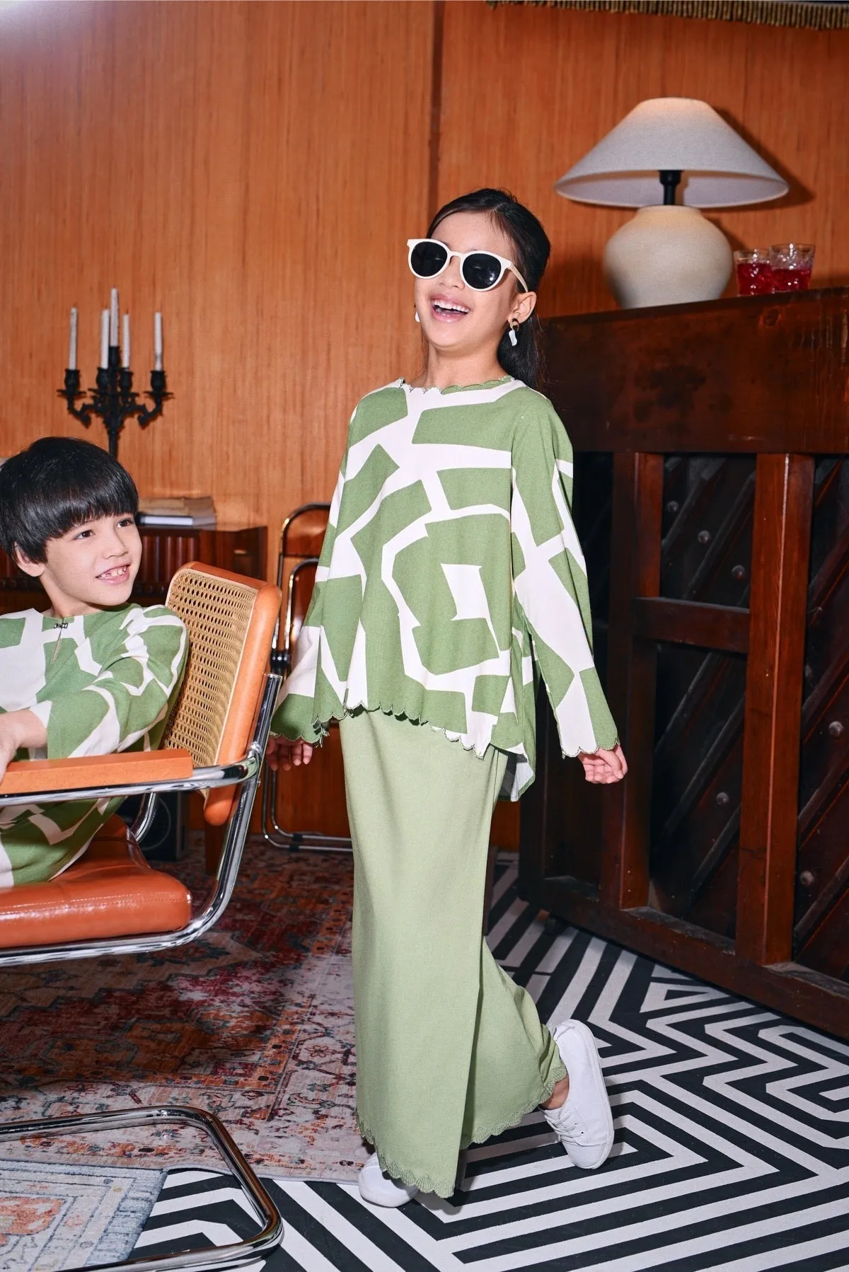 The Congkak Folded Skirt - Lawn Green