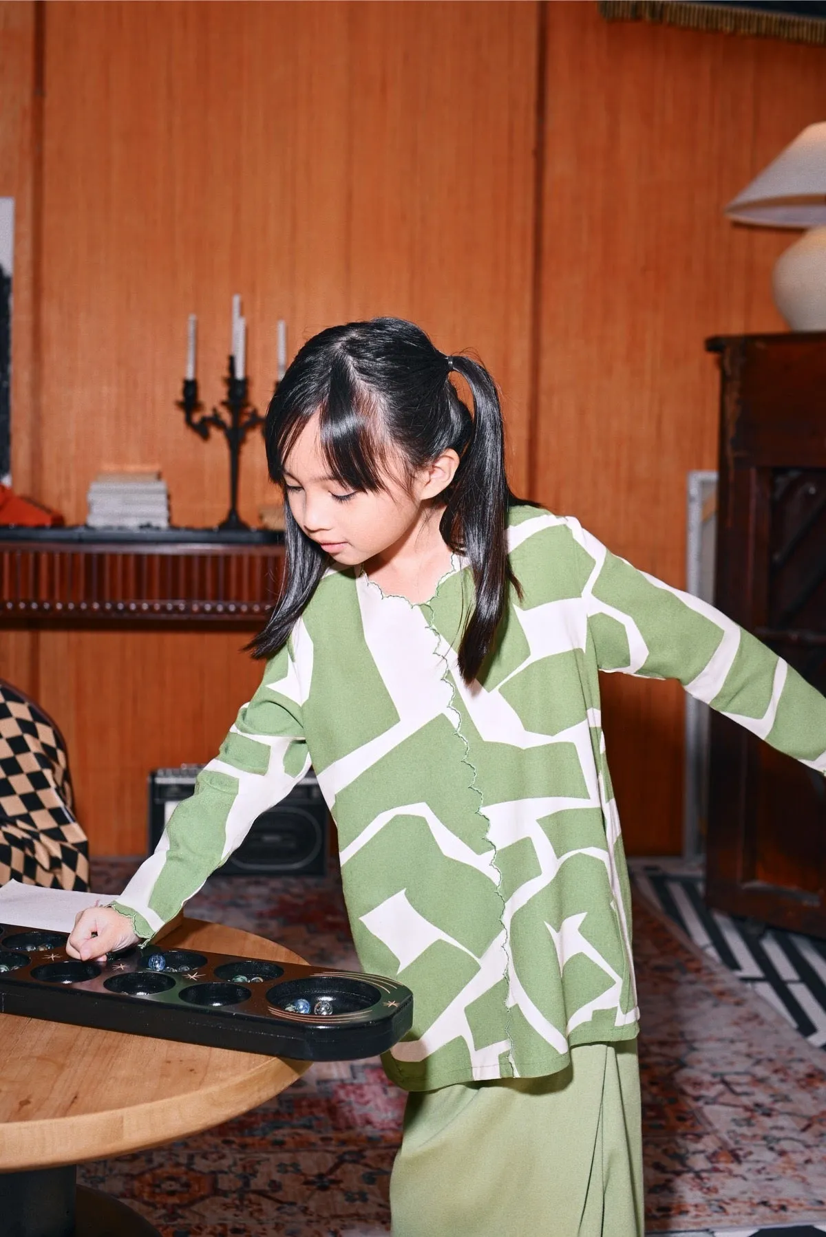 The Congkak Folded Skirt - Lawn Green