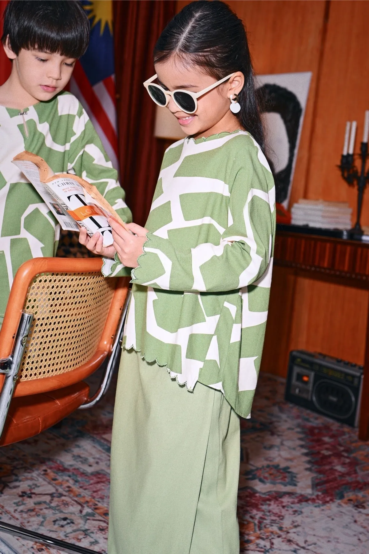 The Congkak Folded Skirt - Lawn Green