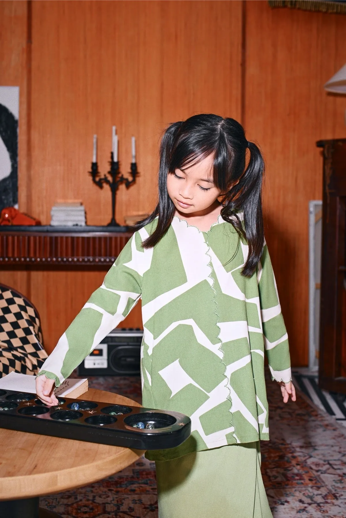The Congkak Folded Skirt - Lawn Green