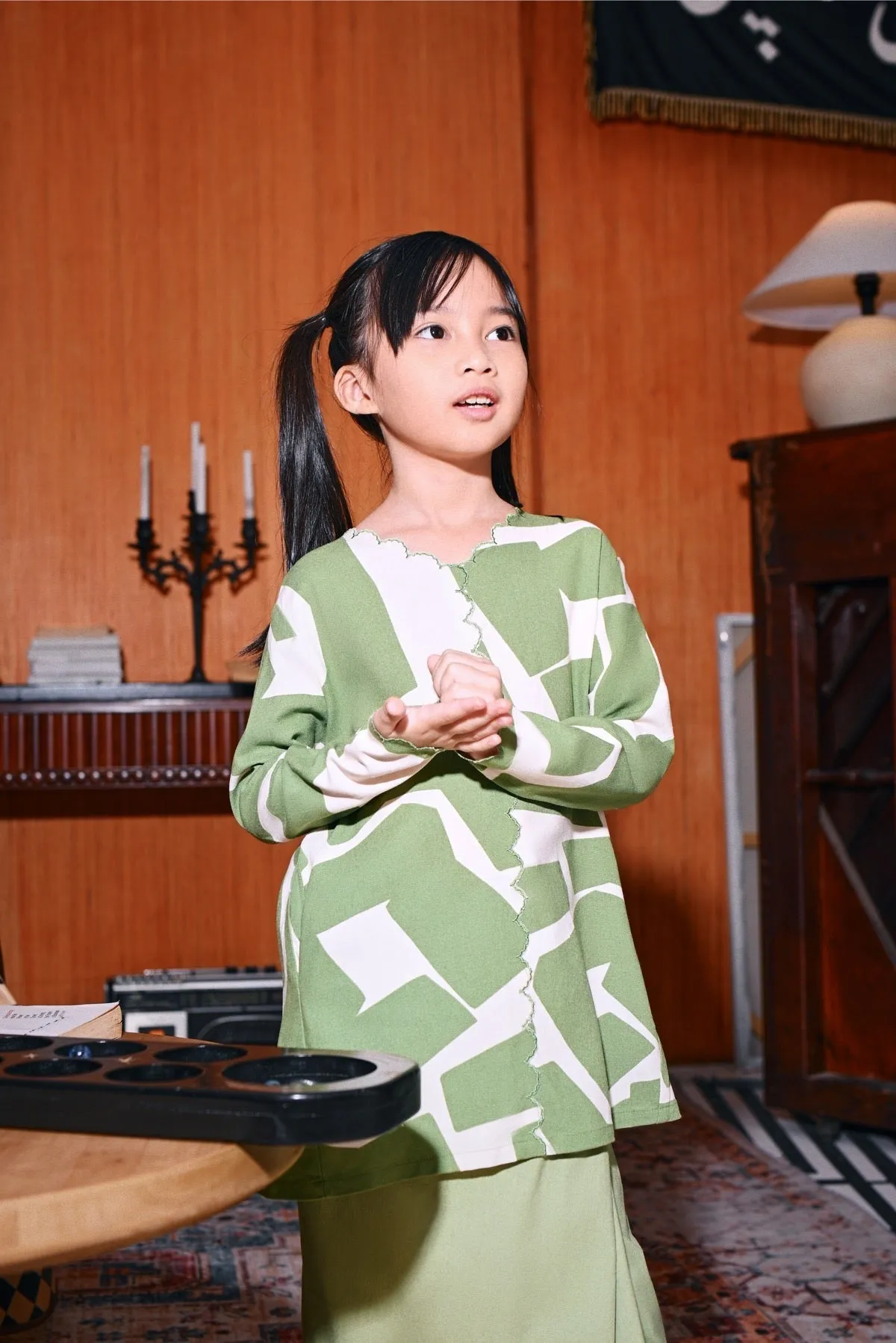 The Congkak Folded Skirt - Lawn Green