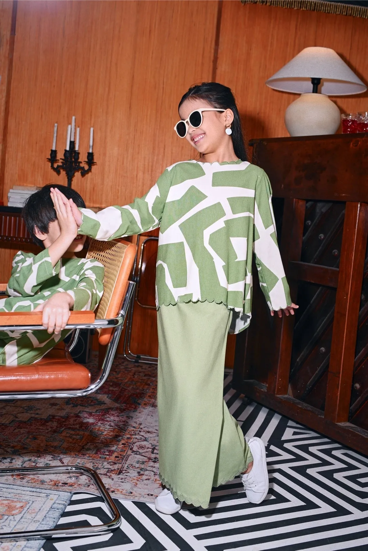 The Congkak Folded Skirt - Lawn Green