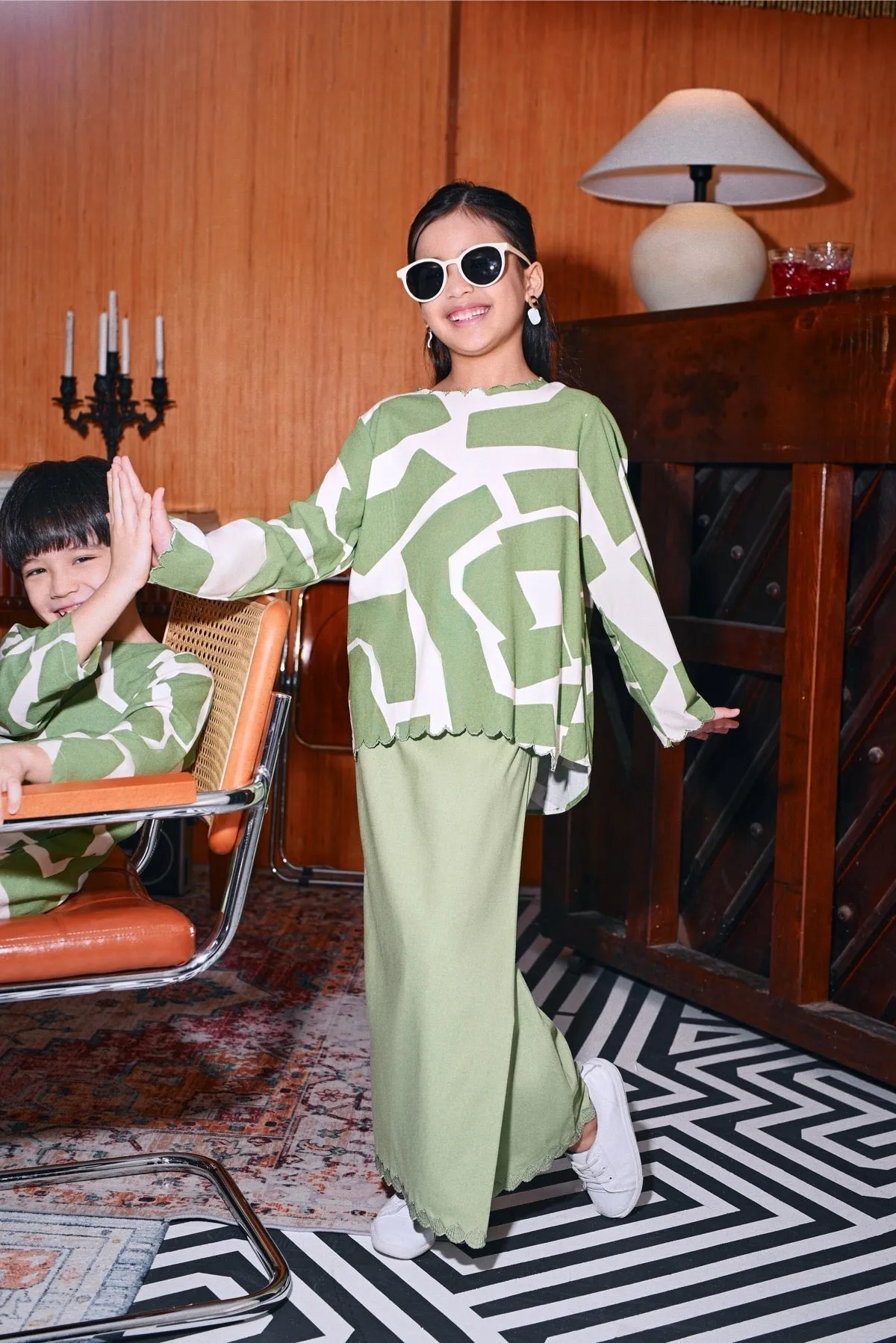The Congkak Folded Skirt - Lawn Green