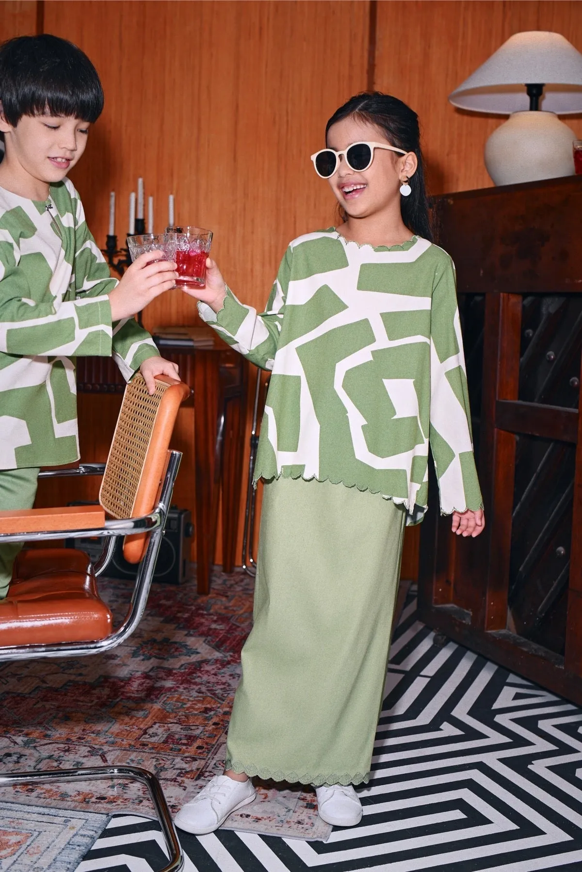 The Congkak Folded Skirt - Lawn Green