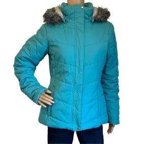 Women's Columbia Teal Blue Parka Jacket. Size L. Faux Fur Trim Women's Columbia Teal Blue Parka Jacket. Size L. Faux Fur Trim
